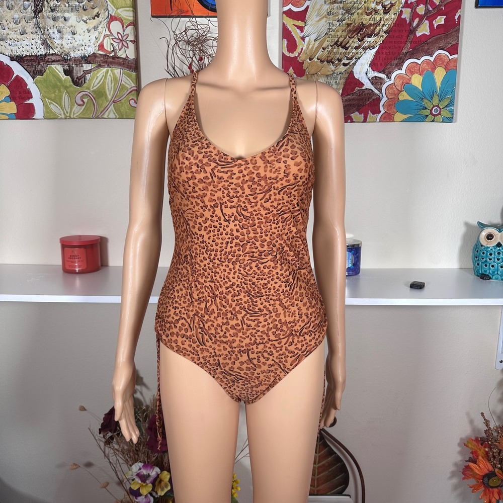 Shade & Shore Leopard Print One Piece Swimsuit Brown Animal Print Y2K Glam